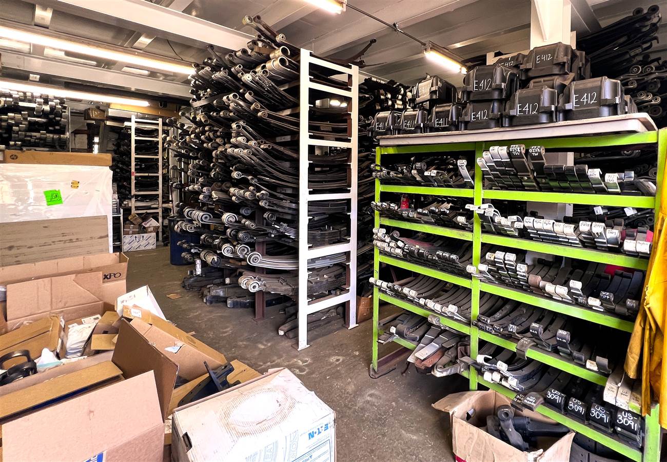 Organized shelving of new heavy-duty brake chambers and components